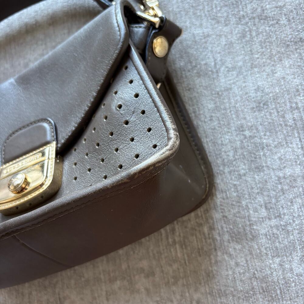 $650 Longchamp Mademoiselle Perforated Brown Crossbody Leather Handbag - Picture 3 of 9
